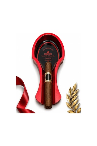 Lüks Metal Puro Küllüğü - Tekli Taşınabilir Puro Standı Ve Kül Tablası, Özel Kırmızı Tasarım, Premium Puro Aksesuarı Ve Erkek Hediye Seti
