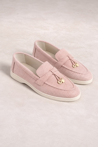 Dabab Shoes Lupy Kadın Pudra Süet Loafer Ayakkabı Gold Aksesuarlı Ortopedik Rahat Taban Casual Babet