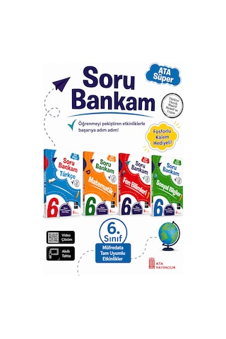 6. Sınıf Ata Süper Türkçe - Matematik - Fen Bilimleri - Sosyal Bilgiler Soru Bankam Seti