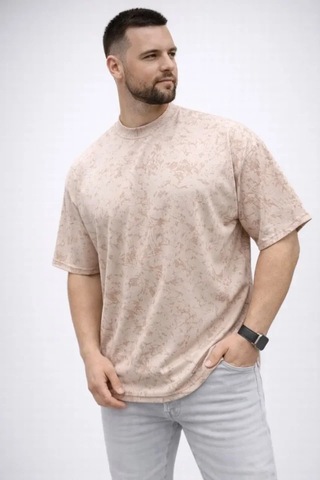 Veraura Lifestyle Erkek Premium Tişört Osy Yumuşak Dokulu Yıkamalı Oversize T-shirt - Bej