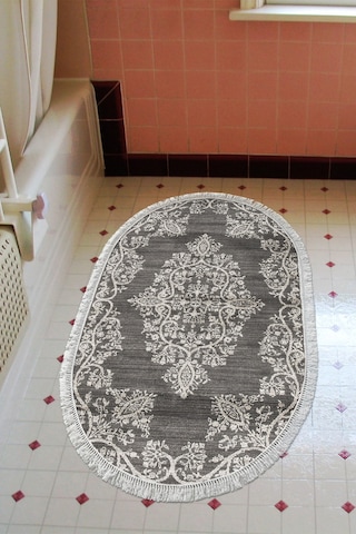 Eko Trend Djt Banyo Paspası Yıkanabilir Kaymaz Taban 762 Oval Açık Gri