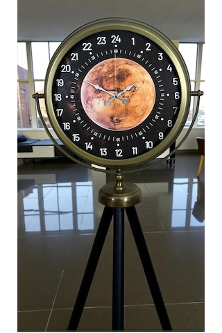 Eskitme 24 Saat Göstergeli Özel Tasarım Tripod Ayaklı Saat Çok Renkli