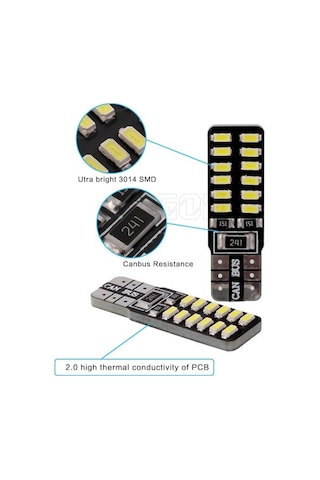 T10 Led 24 Ledli Metal Beyaz Park.Plaka.Tavan Ampülü 2 Adet
