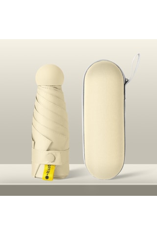 Mengtuo Bayan 8 Kemik Mini Yağmur İki Kullanımı Vinil Cep Kapsül Şemsiye Bej Bej Rengi Bej