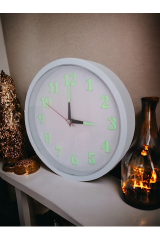 Fosforlu 22cm Duvar Saati 4 Adet Çanta 3 Adet Kek Kalıbı Hediyeli Beyaz