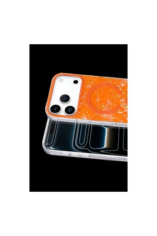 Onegif Apple iPhone Uyumlu 17 Pro Max Mila Dalgalı Magsafe Kapak - Turuncu Düz Renkli