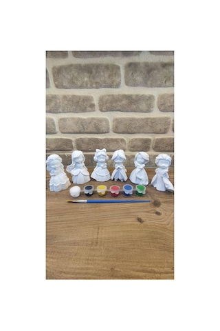 Prenses Temalı Taş Boyama Seti 6 Figür + 6 Renk Boya + Fırça Çocuk Hobi Etkinlik