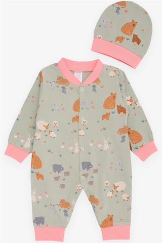 Breeze Kız Bebek Tulum Bahar Temalı Hayvancık Desenli 0-3 Ay-6 Ay, Mint Yeşili-Mint Yeşili
