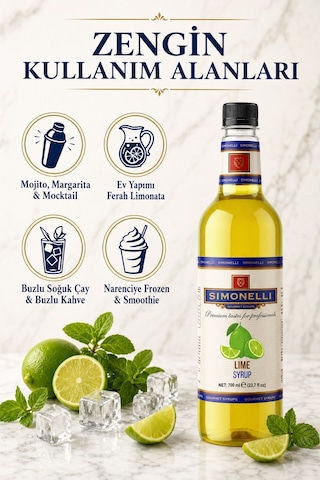 Simoenlli Kahve Şurubu Lime Aromalı Şurup 700 ML + Pompa Simonelli