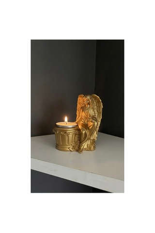 Dekoratif Melek Figürlü Tealight Mumluk - Estetik Tasarım Masaüstü Biblo Ve Şamdan Altın