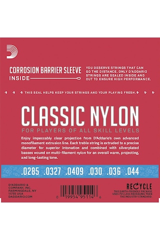 D'addario Ej27h Classics Serisi Klasik Gitar Tel Seti 4/4 Ölçek - Hard Tension - Gümüş Sarım