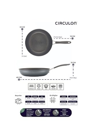 Circulon Çizilmez Yapışmaz 3'lü Kızartma Tava Seti - 22cm, 26cm, 28cm Siyah