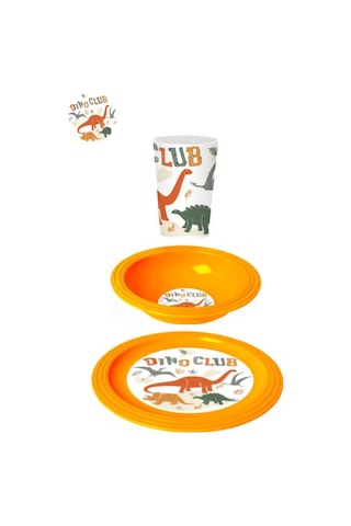Flosoft Lisanslı Dino Club Çocuk Kahvaltı Seti, Dinozorlar Desenli Kase Tabak Bardak 3 Lü Yemek Seti Çok renkli