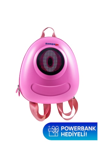 Zampago Led Big Eyes Akıllı Çocuk Sırt Çantası Sert Kasa, Usb Şarj Girişli Pembe