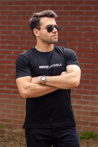 Erkek Siyah Invisible Yazı Baskılı Basic Kısa Kollu Bisiklet Yaka Tişört 20etshyunz 001