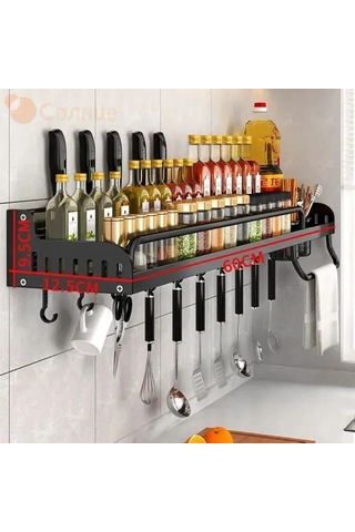 Lemestar 60cm Çift Bölmeli Mutfak Çekmecesi - 4 Bölme Ve 10 Kanca İle Pratik Saklama Siyah