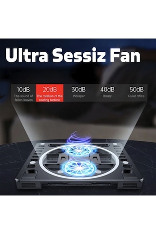 Çift Fanlı Turbo Notebook Soğutucu 2 Fanlı Yükseklik Ayarlı Soğutuculu Stand Yükseltici