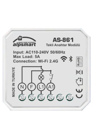 Alpsmart As-861 Akıllı Wi-fi Tekli Duvar Anahtar Modülü Tuya Uyum