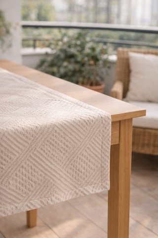 Pamuklı Runner Bohem Tarz Düz Krem Dokulu Kabartmalı Runner 40x110 Ebat krem