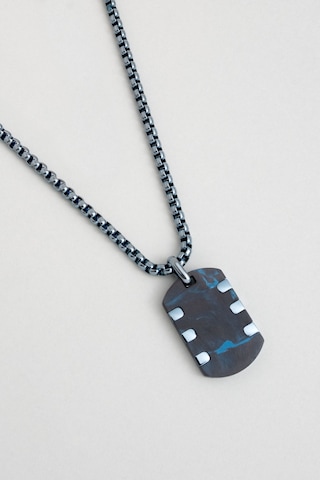 Karbon Fiber Detaylı 65 Cm Çelik Erkek Kolye Mavi