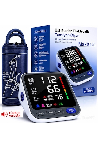 Maxx Life Üst Koldan Dijital Tansiyon Aleti Türkçe Konuşan Büyük Ekran Hafızalı Fc-bp113k
