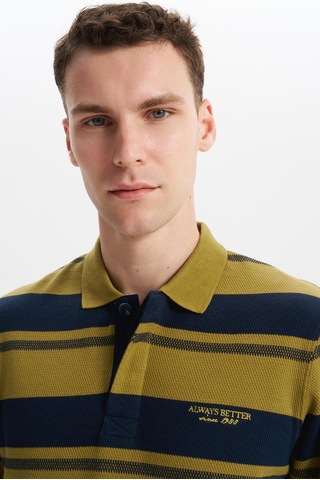 AR-MA Arma Erkek Ribanalı Regular Fit Çizgili Polo Yaka Sweatshirt %95 Pamuk %5 Elastane Ringel Pike K30554953002 Haki