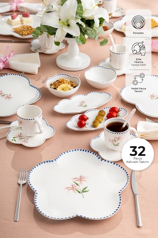 Emsan Lilium Porselen 32 Parça 6 Kişilik Kahvaltı / Servis Takımı Beyaz