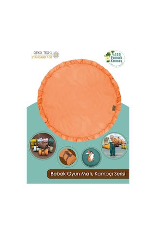 Mordesign Bebek/çocuk Oyun Halısı, Yenidoğan Emekleme Pedi, Aktivite Matı, Çok Amaçlı Minder, Kampçı Serisi 110 X 110 Turuncu