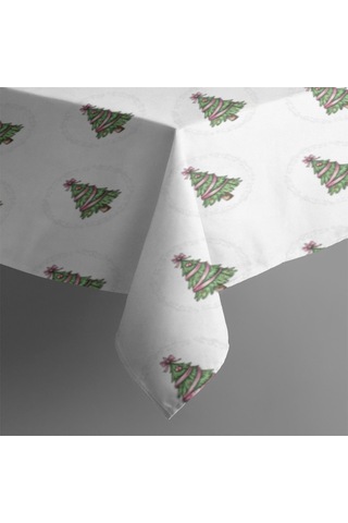 Noel Desenli Dikdörtgen Masa Örtüsü 60x84 İnç, Su Geçirmez Ve Leke Tutmaz Noel Ağacı Daire