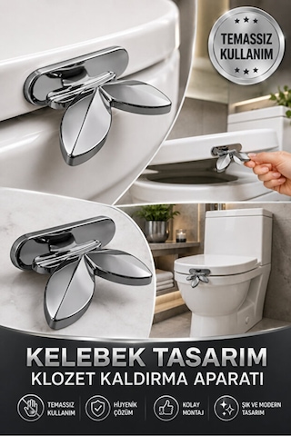 Gümüş Renk Klozet Kapağı Hijyen Aparatı, Klozet Kapağı Tutucu, Figürlü Klozet Kapak Tutacağı