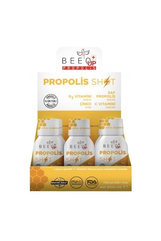 Bee'o Up Propolis Çinko D3+c Vitamini Shot 12'li Kutu