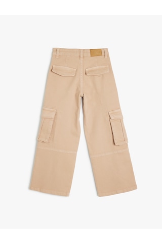 Koton Kargo Cepli Düğme Detaylı Pamuklu Denim Pantolon Bej 5skg40092ad Ekru