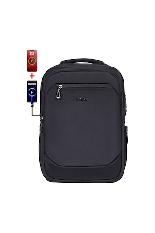 Dada Unisex Siyah Okul Sırt Çanta Orta Boy Lise Üniversite 13,3-14 inç Usb Type-c Su Geçirmez Oxford Kumaş