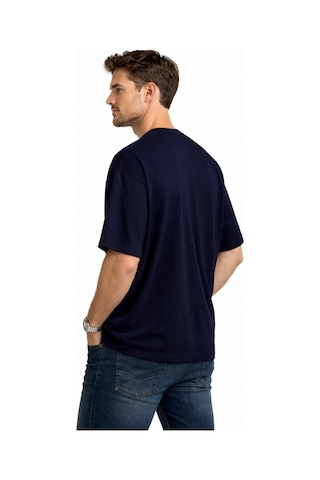 Whıte Baskılı Lacivert Oversize Tişört - %100 Pamuk Lacivert