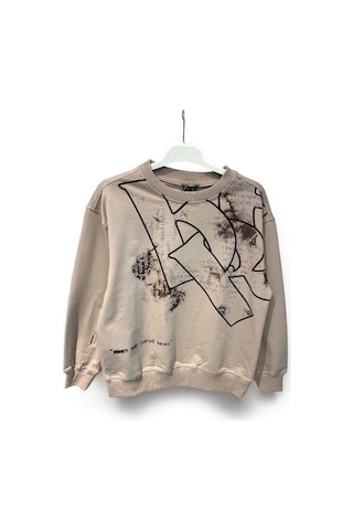 Erkek Çocuk Delights Yazılı Sweat-15185 Vizon