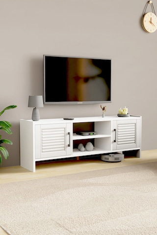 Molde Retro Tv Sehpası Mdf Membran Kapaklı Raflı Tv Ünitesi Televizyon Sehpası Beyaz
