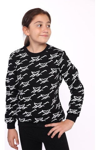 Toontoy Kız Çocuk Komple Balık Kuyruğu Baskılı Sweatshirt Siyah