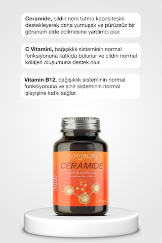 Ceramide 30 Kapsül Seramid, Alfa Lipoik Asit, Vitamin C, B6 Ve B12 Vegan