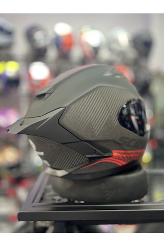 Scoyco 871 Kapalı Kask Mat Gri Kırmızı Siyah Vizörlü