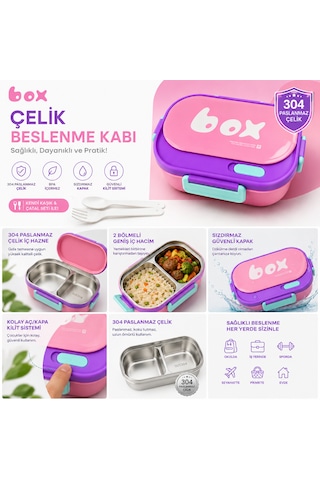Muzeko Hc6212d 2 Bölmeli Paslanmaz Çelik Yemek Kabı Sızdırmaz Kapaklı Taşınabilir Diyet Beslenme Kabı Pembe Mor Hc6212d 1000ml Lila - Pembe