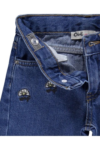 Civil Girls Çiçek Nakışlı 2-5 Yaş Pantolon - Mavi