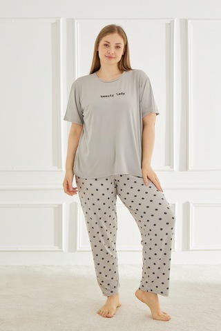 Mihra Kadın Pijama Takımı Büyük Beden & Battal Kısa Kol Gri