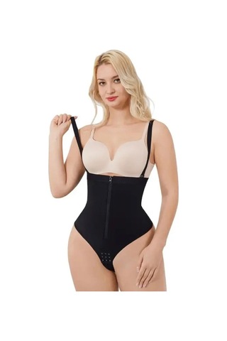 Fermuarlı String Korse Siyah