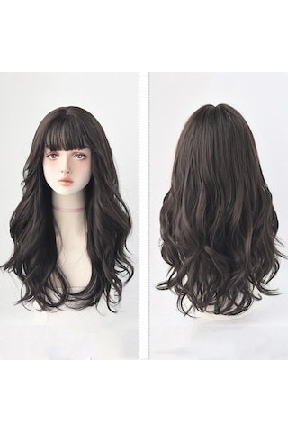 Cbtx Peruk Kadın Uzun Saç Büyük Dalga Kabarık Tam Başlık Uzun Kıvırcık Saç Siyah Kahverengi 65cm