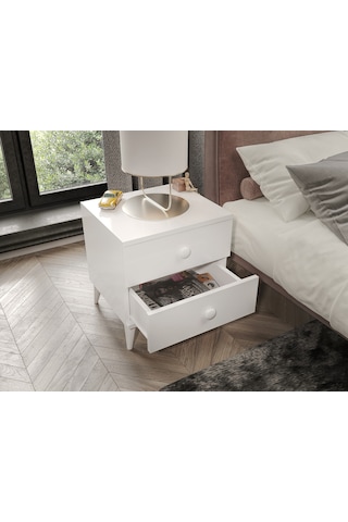 Fındık 2 Çekmeceli Beyaz Komodin - Tamamı 1. Kalite Mdflam