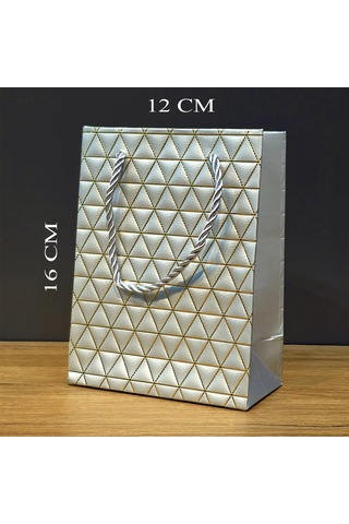 Bay Gümüş Geometrik Desenli Mini Boy Karton Hediye Çantası Najmaddin Standart