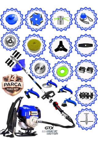 Prowackers German Vrx-750 Force Sırt Tırpan+ Akrobat Çapalama + Toprak Eşeleme 14 Parça Full Setli