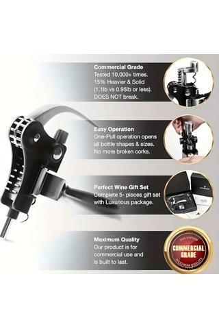 Atay Garage Tirbuşon Tavşan Burgu Şarap Şampanya Açacağı Dayanıklı Metal Yapı Ergonomik Tasarım Gümüş - Siyah