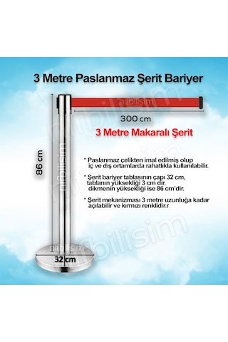 Şerit Bariyer 3 Metre Şeritli Paslanmaz Yönlendirme Bariyeri (367589010)