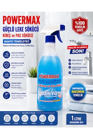 Powermax 2'li Güçlü Temizlik Seti 1000 Ml X 2 Banyo Kireç & Pas Sökücü + Yağ Ve Kir Sökücü Sprey Toplam 2000 Ml